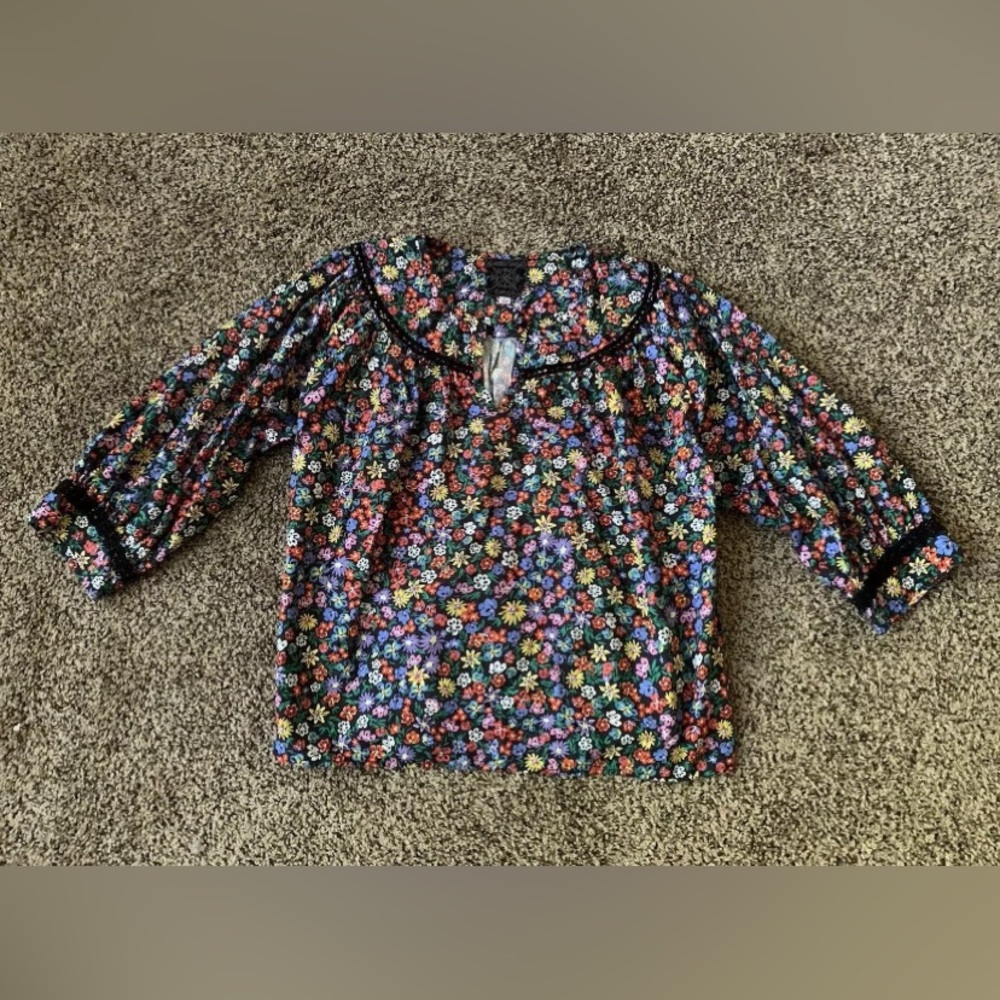 Johnny Was Size L Risa Poplin Blouse Jade Floral Top 100% Cotton Style L19323-5
